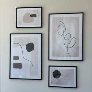 Abstract Black and Gray Framed Wall Art Set
